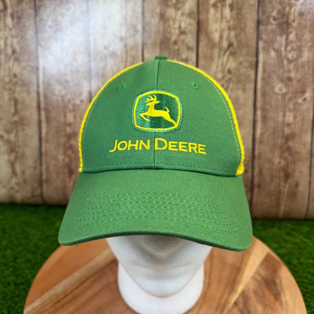 John Deere Trucker Hat Mens One Size Green Yellow Mesh Snapback Logo